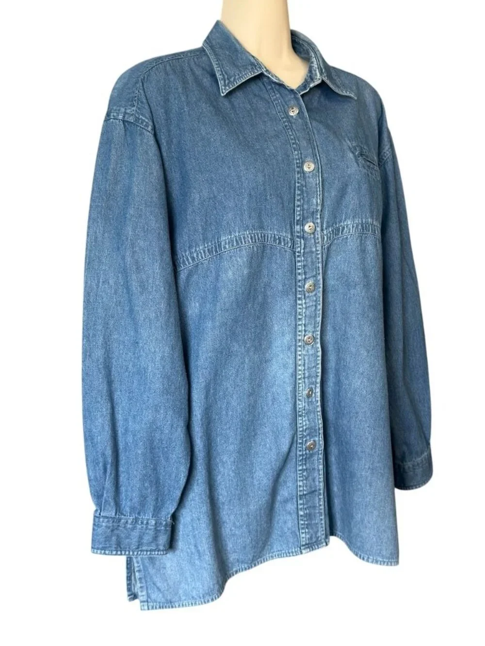 Vintage Cherokee Womens M Denim Button-Up Shirt Long Sleeve Tunic  Blue - Picture 4 of 16